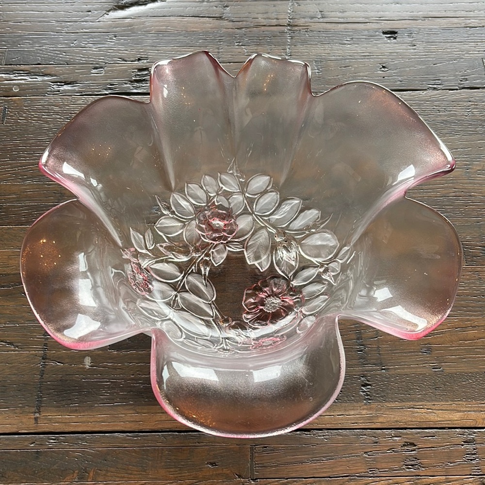 Mikasa Rosella Pink Frosted Floral Embossed Hostess Dish